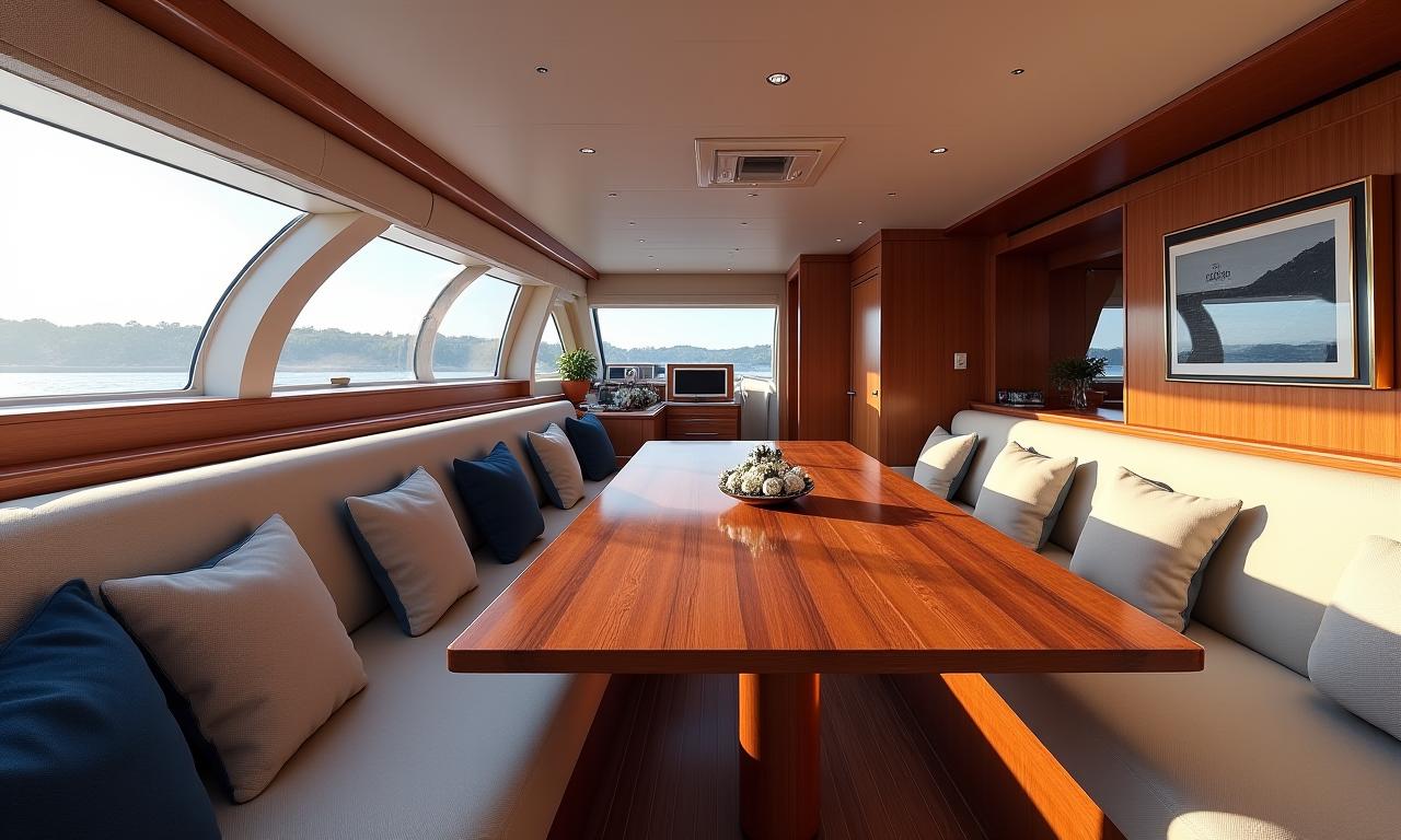 Luxe jachtinterieur met op maat gemaakt houten meubelwerk van Boeg Blad die vakmanschap toont.