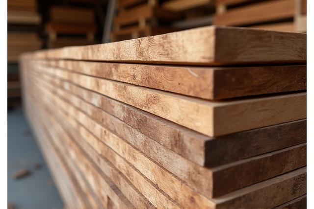 Indrukwekkende stapels duurzaam geproduceerd hout, klaar om te worden bewerkt in de werkplaats.